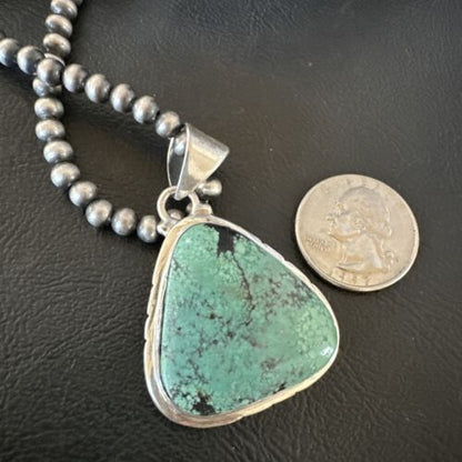 Men's Navajo Blue Spiderweb Turquoise Pendant Necklace | Sterling Silver | Authentic Native American Handmade | 16223