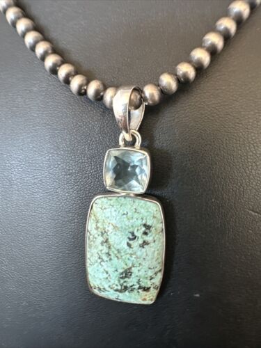 Women's Dry Creek Turquoise Topaz Pendant Necklace | Navajo Sterling Silver | 16441