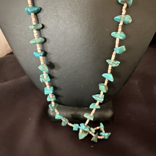 Navajo Kingman Turquoise Shell Necklace | Sterling Silver | 28" | Authentic Native American Handmade | 17399