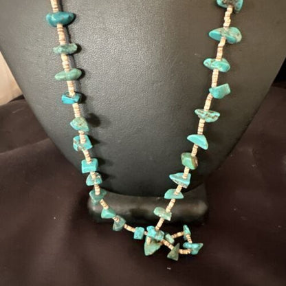 Navajo Kingman Turquoise Shell Necklace | Sterling Silver | 28" | Authentic Native American Handmade | 17399