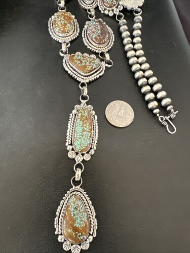 Navajo XL Blue Turquoise #8 Squash Blossom Necklace | Sterling Silver | 18" | Authentic Native American Handmade | 17205