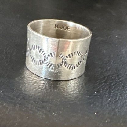 Navajo Stamped Wide Band Ring | Sterling Silver | Sz 7 | Authentic Native American Handmade | 14999 - Masha USA