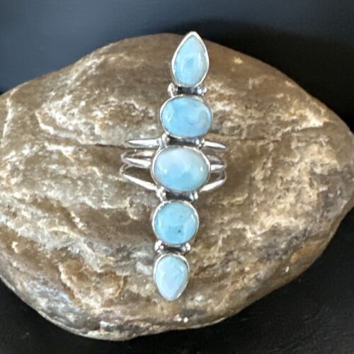 WoMens Cluster Blue Larimar Navajo Sterling Silver Ring Size 8.5 15934