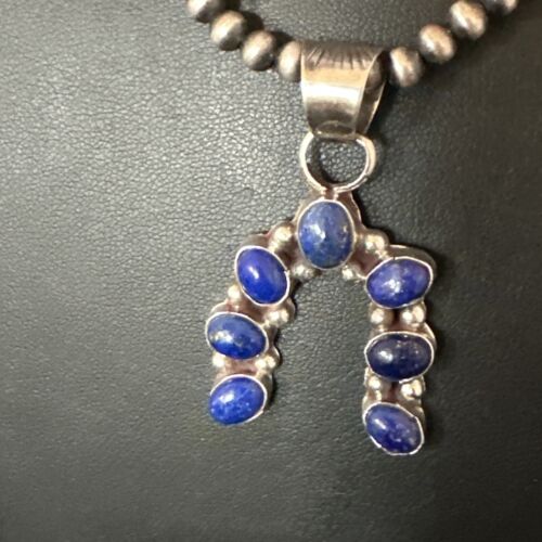 Navajo Horseshoe Naja Blue Lapis Pendant Necklace | Sterling Silver | Authentic Native American Handmade | 15753