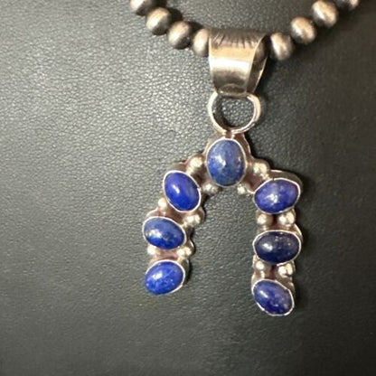 Navajo Horseshoe Naja Blue Lapis Pendant Necklace | Sterling Silver | Authentic Native American Handmade | 15753