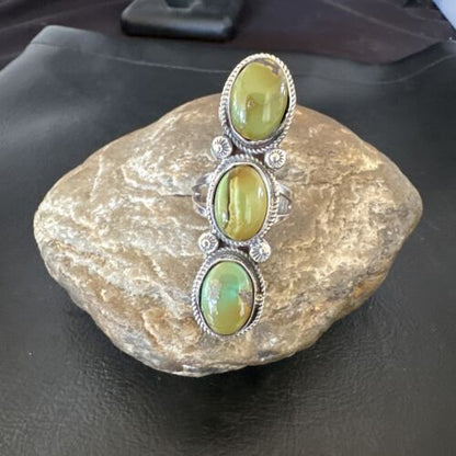 Navajo Green Royston Turquoise Multi-Stone Ring | Authentic Native American Sterling Silver | Sz 10.5 | 16721