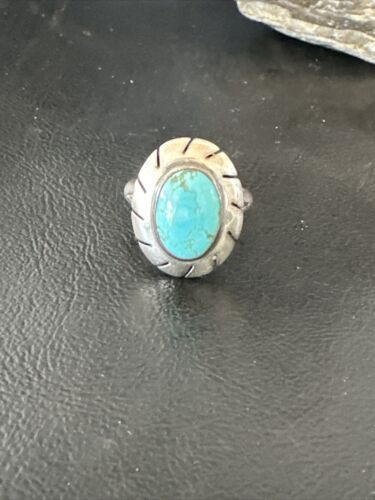 Navajo Blue Kingman Turquoise Ring | Sterling Silver | Sz 8 | Authentic Native American Handmade | 16894