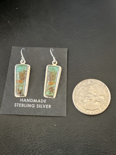 Navajo Blue Turquoise Dangle Earrings | Sterling Silver | Authentic Native American Handmade | 16507