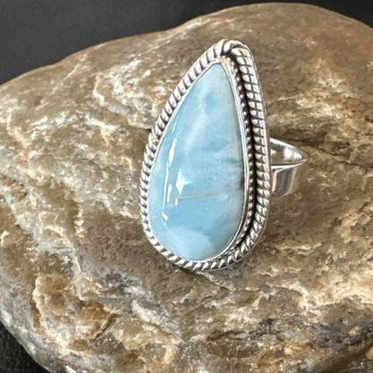 Navajo Blue Larimar Ring | Sterling Silver | Sz 10 | Authentic Native American Handmade | 16598