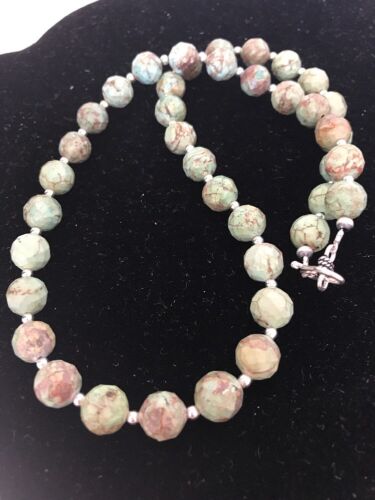 Southwestern Green Turquoise Faceted Bead Necklace | Sterling Silver | 21" | 08128