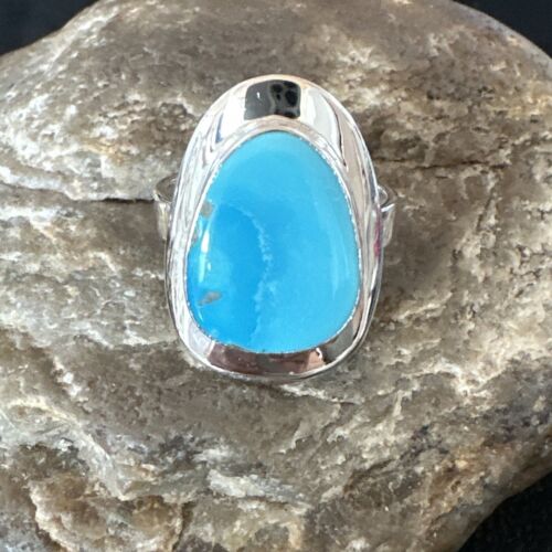 Navajo Blue Turquoise Ring | Sterling Silver | Sz 10 | Authentic Native American Handmade | 16580 - Masha USA