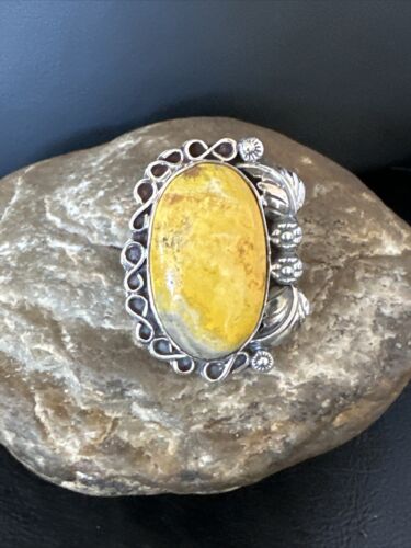 Navajo Yellow Bumble Bee Jasper Ring | Sterling Silver | Sz 9.5 | Authentic Native American Handmade | 14946