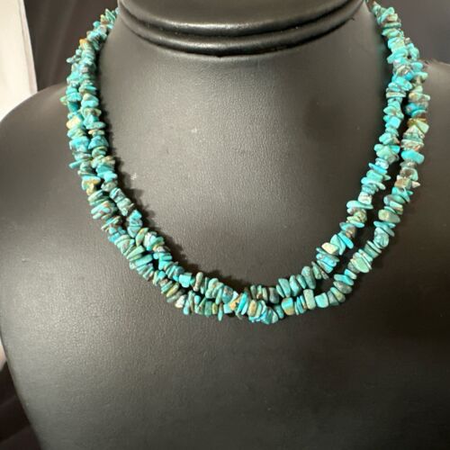 Men's Navajo Blue Kingman Turquoise Shell Necklace | 17" | Authentic Native American Handmade | 16954