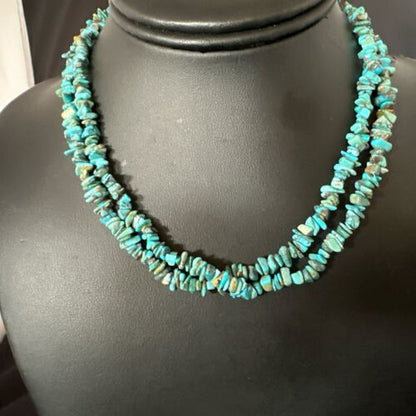 Men's Navajo Blue Kingman Turquoise Shell Necklace | 17" | Authentic Native American Handmade | 16954