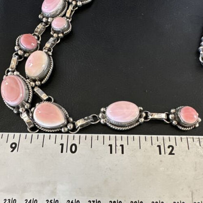 Navajo Pink Conch Lariat Necklace | Sterling Silver Pendant | 30" | Authentic Native American Handmade | 15869