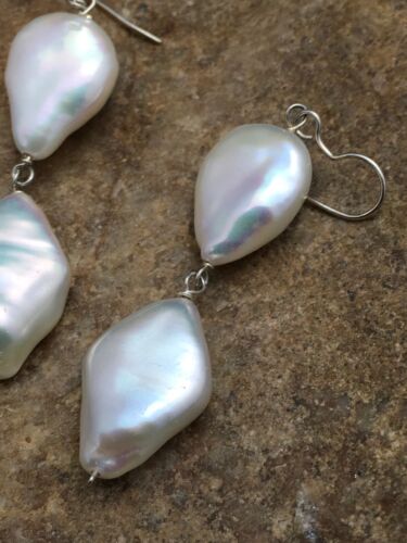 Handmade Sterling Silver Pearl Dangle Earrings | 1.5" | 03080