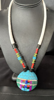 Santo Domingo Shell Turquoise Coral Inlay Necklace | Sterling Silver | 22" | Stabilized | 15324