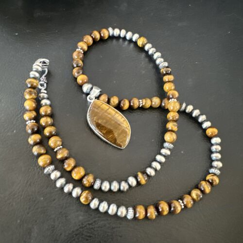 Southwestern Coffee Brown Tiger's Eye Pendant Necklace | Sterling Silver | 15868