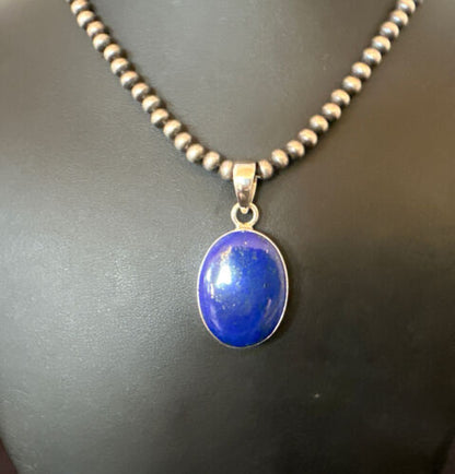Navajo Blue Lapis Pendant with Pearls | Sterling Silver Necklace | 20" | Authentic Native American Handmade | 16663