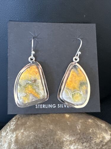 Navajo Bumblebee Jasper Earrings | Sterling Silver | Authentic Native American Handmade | 15826