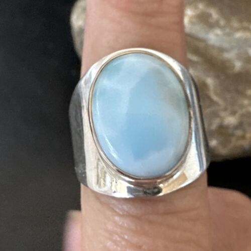 Navajo Blue Larimar Ring | Sterling Silver | Sz 9 | Authentic Native American Handmade | 16601