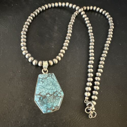 Men's Spiderweb Turquoise Pendant | Navajo Pearls Sterling Silver Necklace | Authentic Native American | 15532