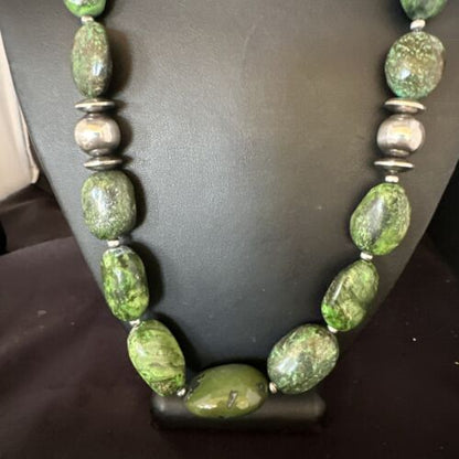 Navajo Green Turquoise Chunky Necklace | Sterling Silver | 23" | Authentic Native American Handmade | 15204