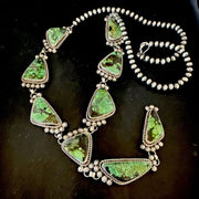Navajo Green Spiderweb Turquoise Necklace | Men's Lariat | 30" | Authentic Native American Handmade | 17435