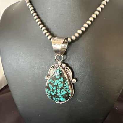 Men's Spiderweb Turquoise Pendant | Navajo Pearls Sterling Silver Necklace | Authentic Native American Handmade | 17067