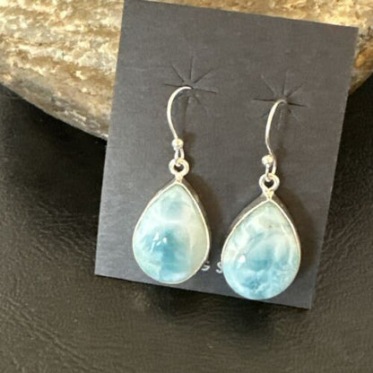 Navajo Blue Larimar Dangle Earrings | Sterling Silver | Authentic Native American Handmade | 17288