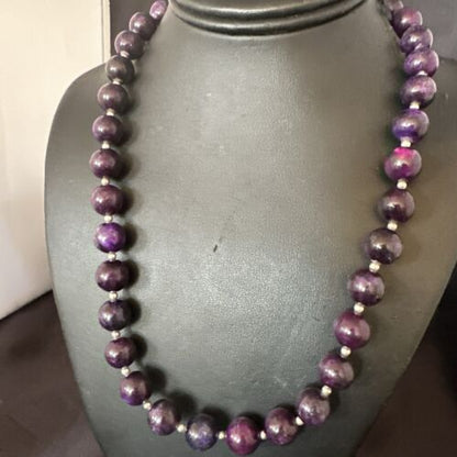 Navajo Purple Sugilite Round Bead Necklace | Sterling Silver | Indian | 20" | 17504 - Masha USA