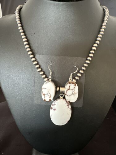 Navajo Wild Horse Necklace Pendant and Earrings Set | Sterling Silver | Authentic Native American Handmade | 15738