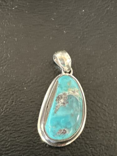 Blue Bisbee Turquoise Navajo Pendant | Sterling Silver | 1" | Authentic Native American Handmade | 17252