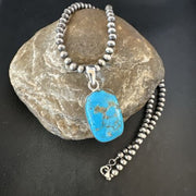 Navajo Blue Kingman Turquoise Pendant Necklace | Sterling Silver | 20" | Authentic Native American Handmade | 16997
