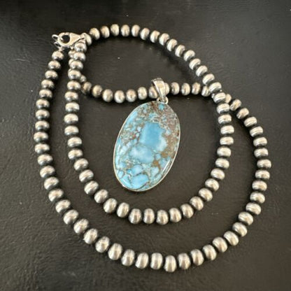 Navajo Blue Spiderweb Turquoise Pendant Necklace | Sterling Silver | Authentic Native American Handmade | 17016