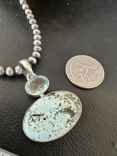 Navajo Dry Creek Turquoise Topaz Pendant Necklace | Sterling Silver | Authentic Native American Handmade | 16436