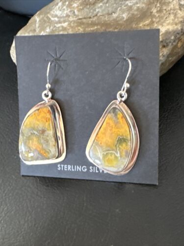 Navajo Bumblebee Jasper Earrings | Sterling Silver | Authentic Native American Handmade | 15826