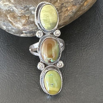 Navajo Green Royston Turquoise Multi-Stone Ring | Authentic Native American Sterling Silver | Sz 10.5 | 16723