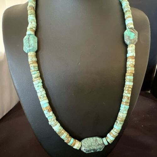 Navajo Turquoise Nugget Heishi Bead Necklace | Sterling Silver | Authentic Native American Handmade | 20" | 17144