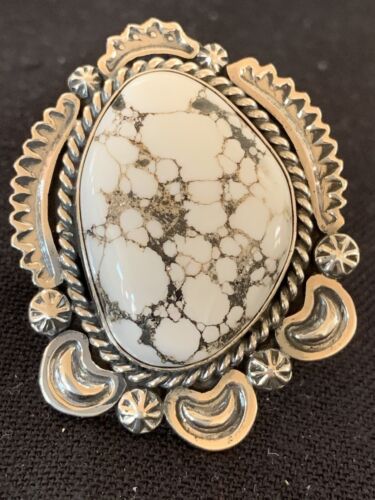 Native American Men's Navajo White Buffalo Turquoise Ring | Sterling Silver | Sz 10 | 233