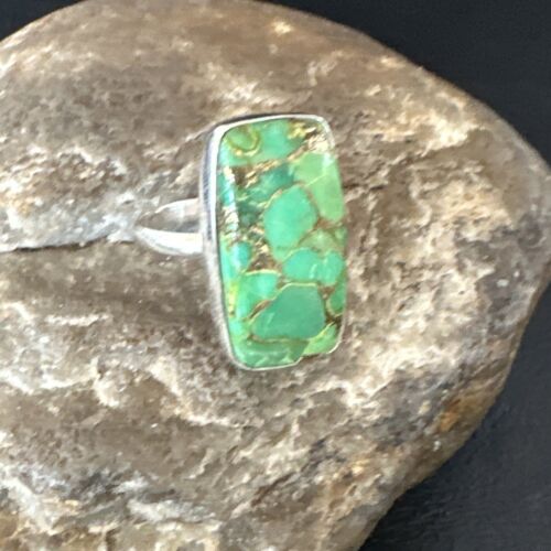 Navajo Green Mojave Turquoise Ring | Sterling Silver | Sz 8 | Authentic Native American Handmade | 16054