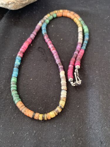 Navajo Multicolor Necklace | Sterling Silver | Natural Shell | 24" | Authentic Native American Handmade | 00801
