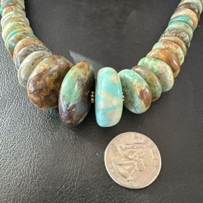 Navajo Green Turquoise Graduated Necklace | Sterling Silver Pearls | Authentic Native American | 21" | 17004