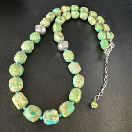 Navajo Blue Green Turquoise Necklace | Sterling Silver | 20" | Authentic Native American Handmade | 15253