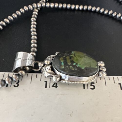 Navajo Green Turquoise Pendant Necklace | Sterling Silver | Authentic Native American Handmade | 15039