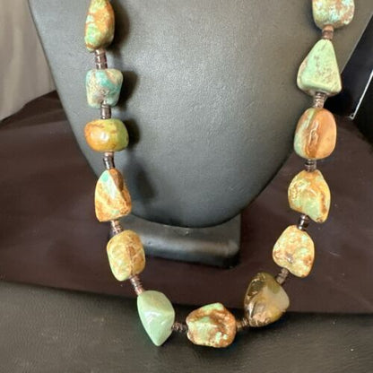 Navajo Green Turquoise Chunky Pearls Necklace | Sterling Silver Shell | 27" | Authentic Native American Handmade | 17397