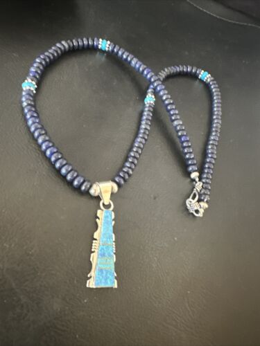 Navajo Opal, Lapis & Turquoise Pendant Necklace | Sterling Silver | Authentic Native American Handmade | 15637