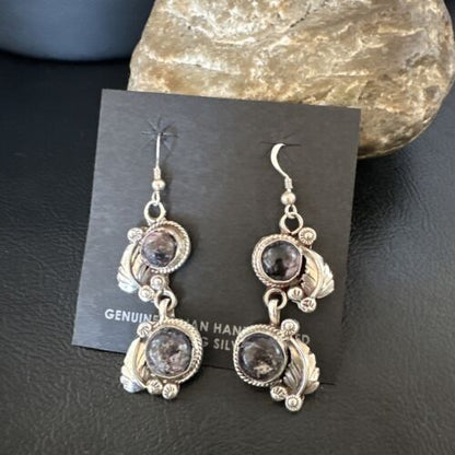 Navajo Purple Sugilite Dangle Earrings | Sterling Silver | 2" | Authentic Native American Handmade | 15694