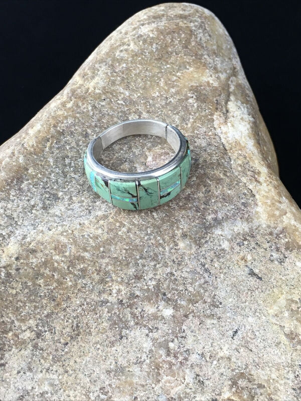 Navajo Multicolor Opal Turquoise Inlay Ring | Sterling Silver | Sz 11 | Authentic Native American Handmade | 10100