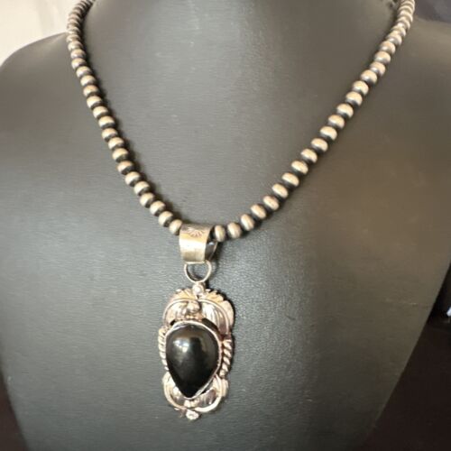 Native American Men's Pendant | Navajo Pearls | Sterling Silver Black Onyx Necklace | 16132